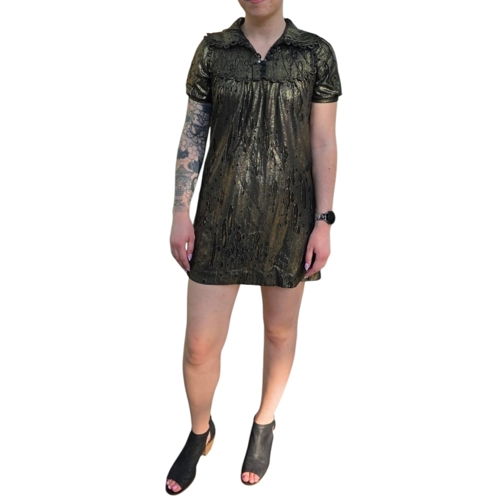 Vintage Wayne gold Metallic Mini Short  dress Textured Summer Dress Size XS
